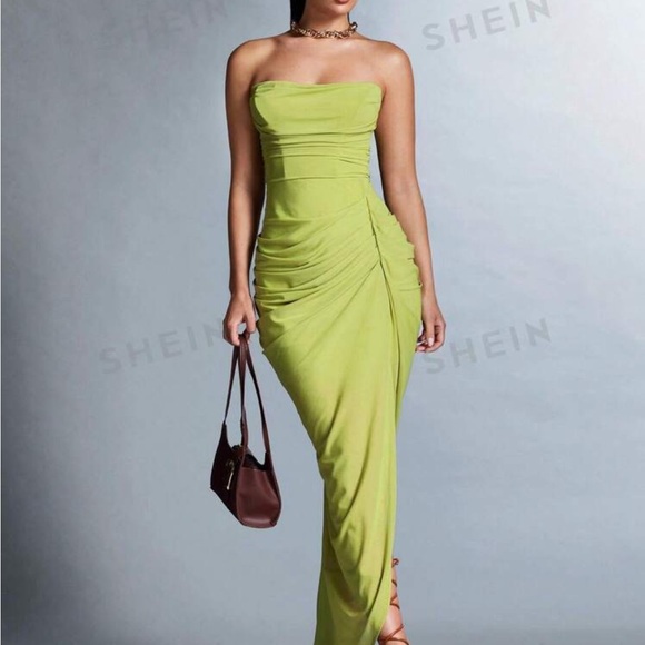 Medium (6) Lime Green High slit strapless dress, perfect for summer wedding. - Picture 4 of 4